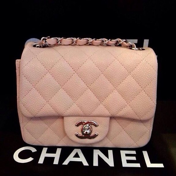 Chanel mini square caviar Red Light Pink Black