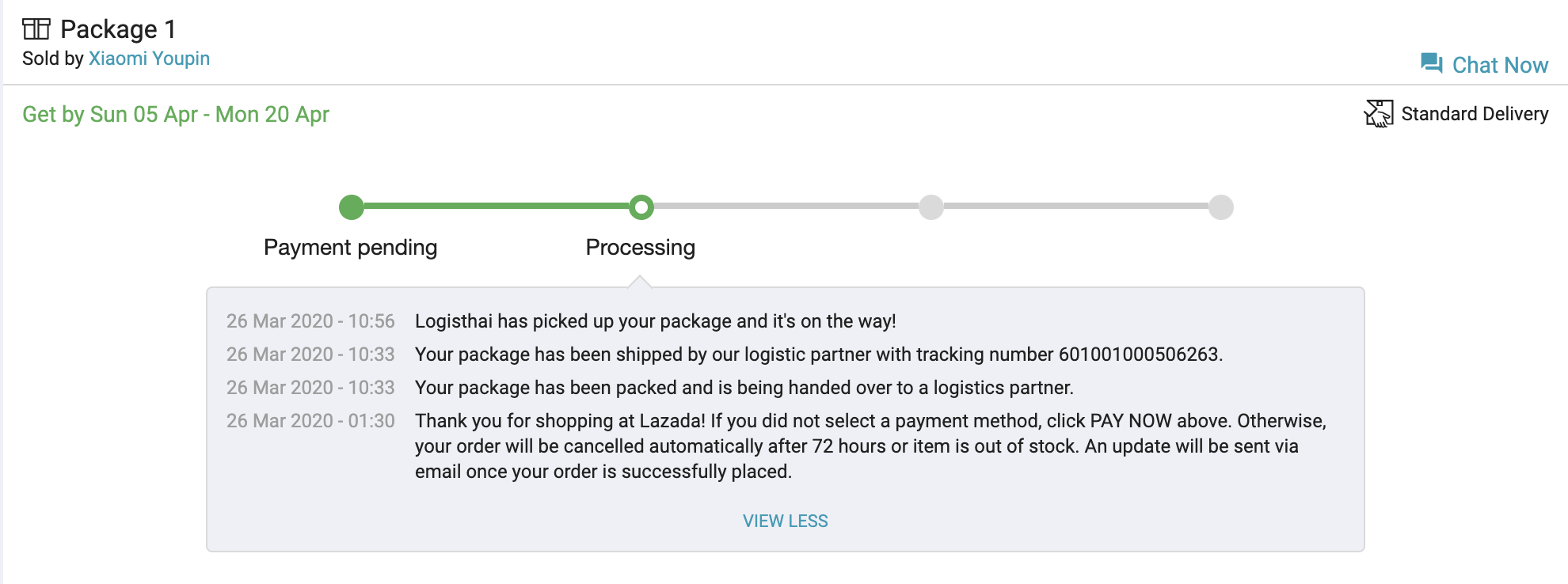 Check order details. Order successfully placed.