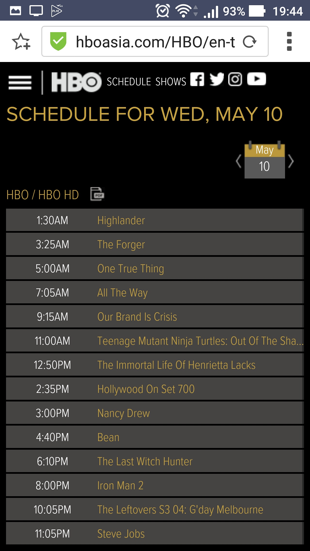 ตอนนี้ผังรายการ HBO HD มีปัญหายังแก้ไม่ได้ ผมเอาผังรายการจาก HBO Asia ...