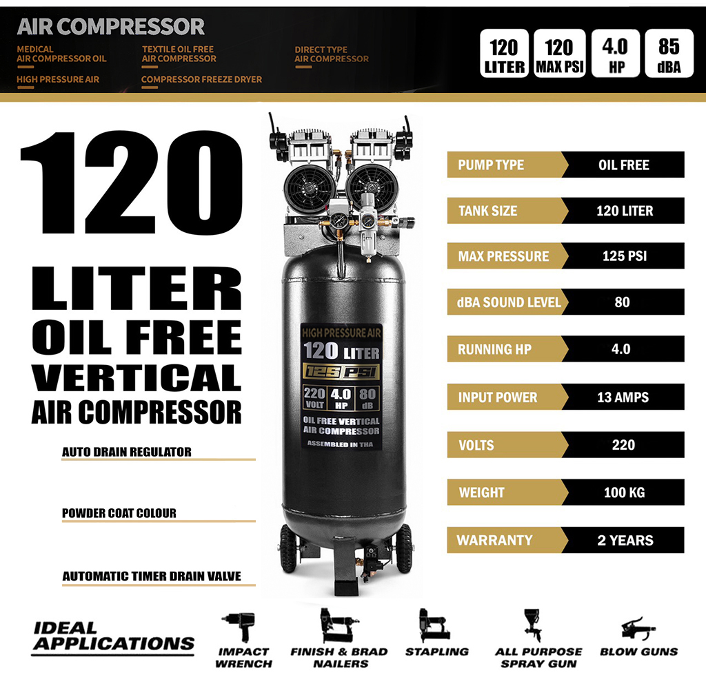 ปั๊มลม เสียงเงียบ ไม่มีน้ำมัน Silent Oil Free Air Compressor ...