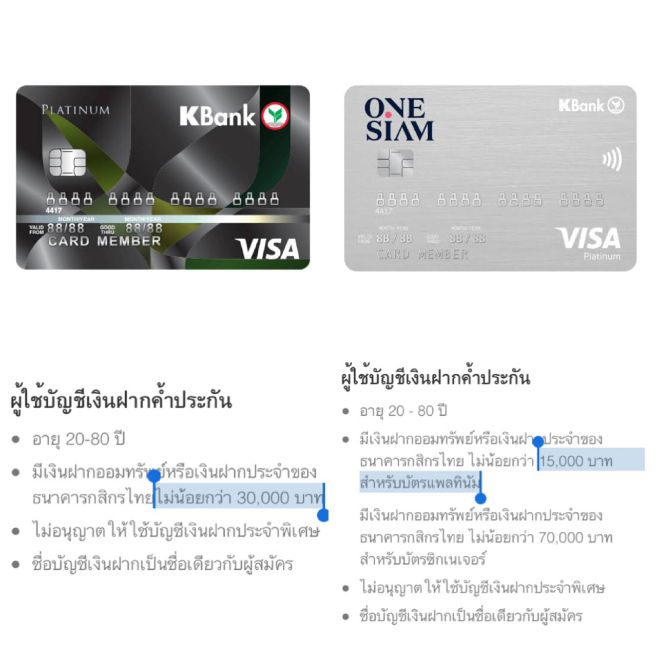 สงสัยเกี่ยวกับ บัตรเครดิตกสิกรไทย แบบ Visa Platinum กับ บัตร One Siam