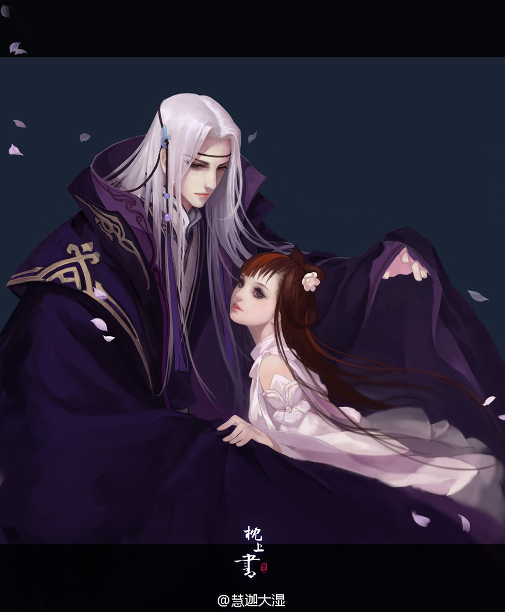 A nice drawing of this couple, the old white-hair god and the little red-fo...