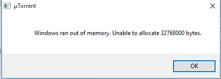 Windows ran out of memory unable to allocate 32768000 bytes что делать