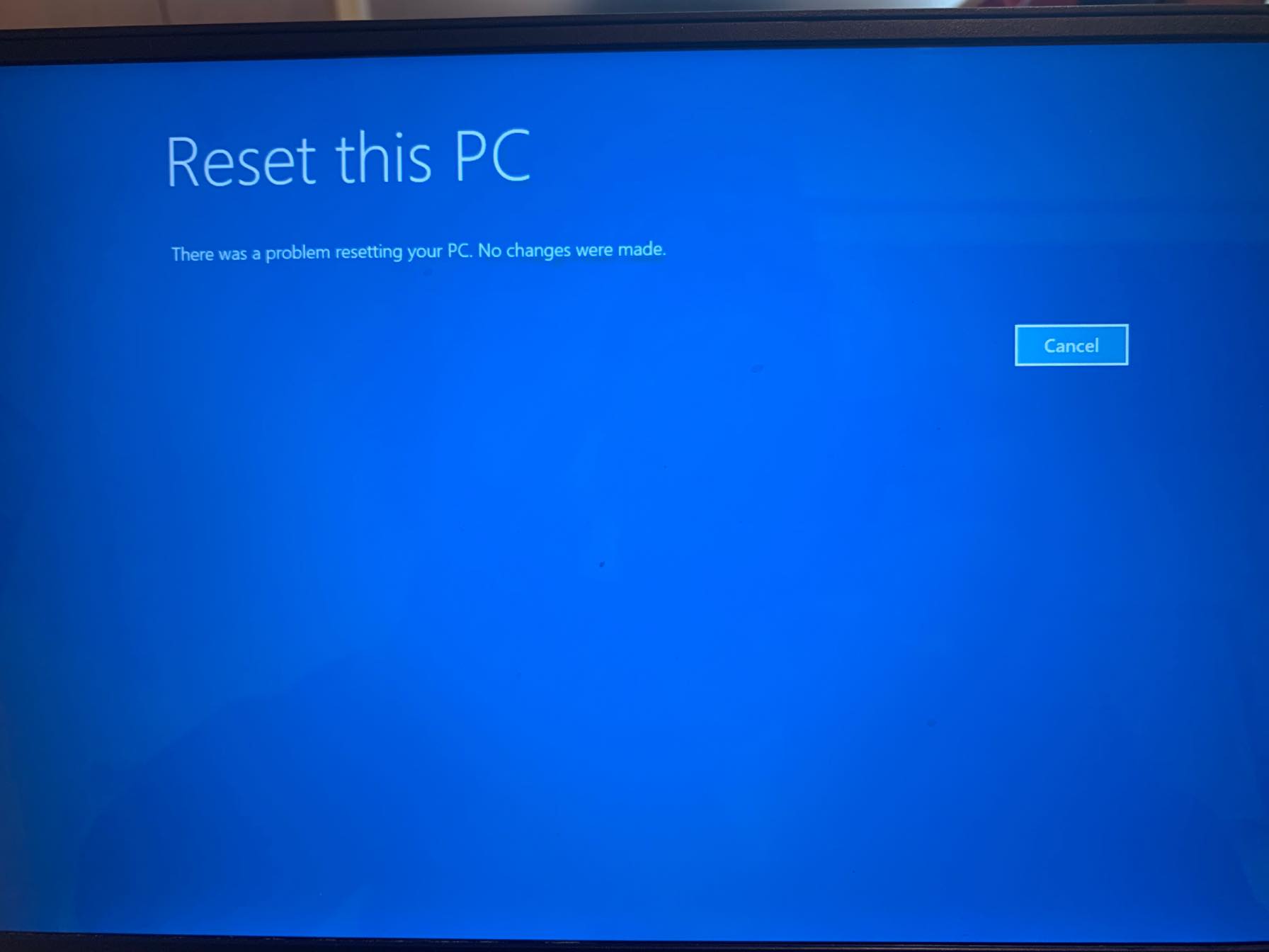unable to reset pc windows 10