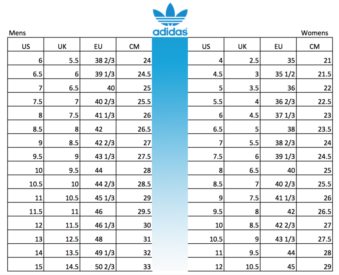 adidas shoe size chart cm