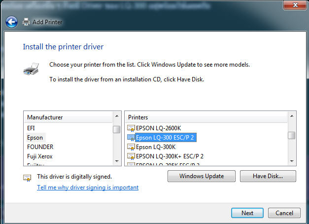 epson lq 300 ii driver for windows 7 64 bit