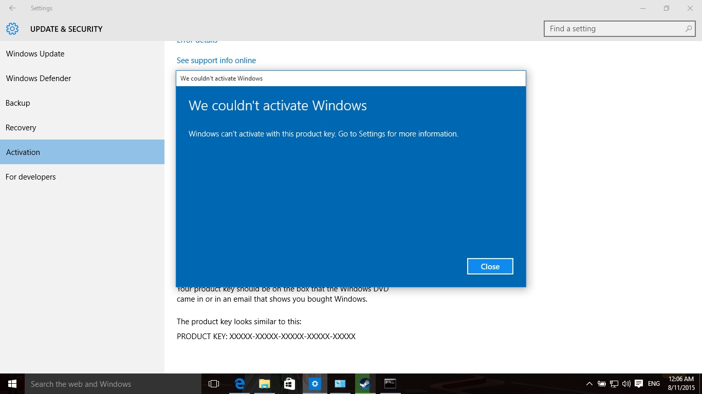 Activate Windows. How activation Keys for win 10 looks like?.