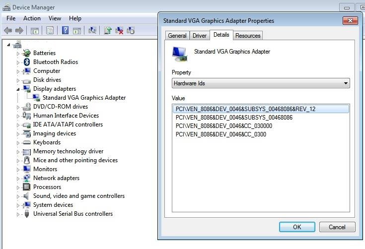 standard vga graphics adapter to intel hd graphics
