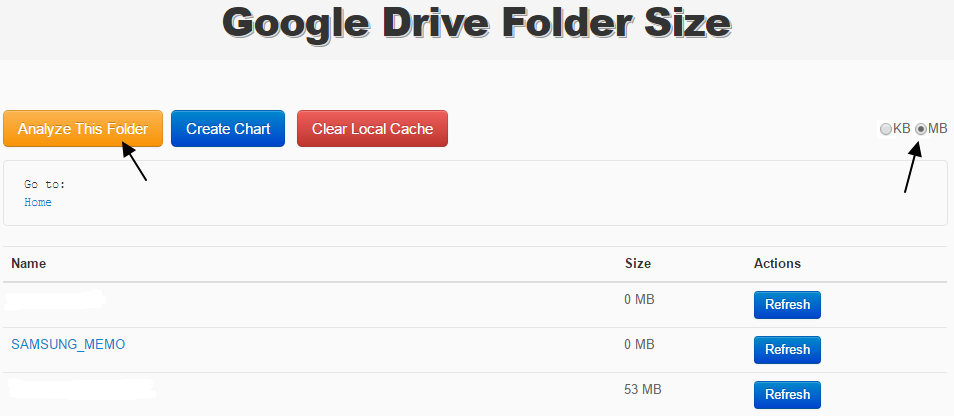 google drive folder size