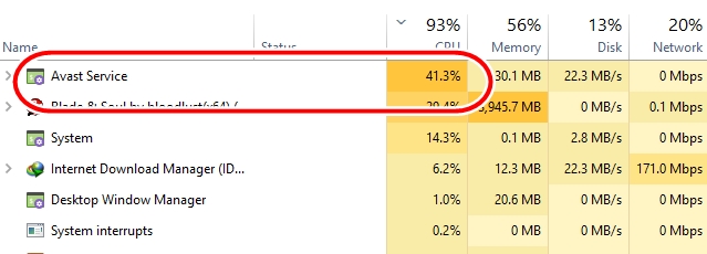 avast using all disk