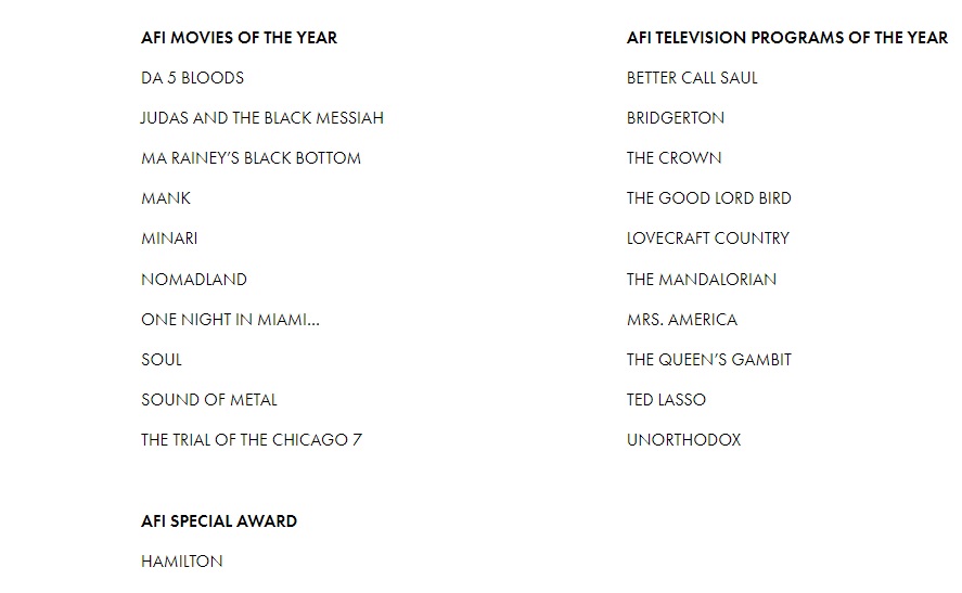 รายชื่อภาพยนตร์และละครโทรทัศน์ที่ติด Top 10 จาก The American Film