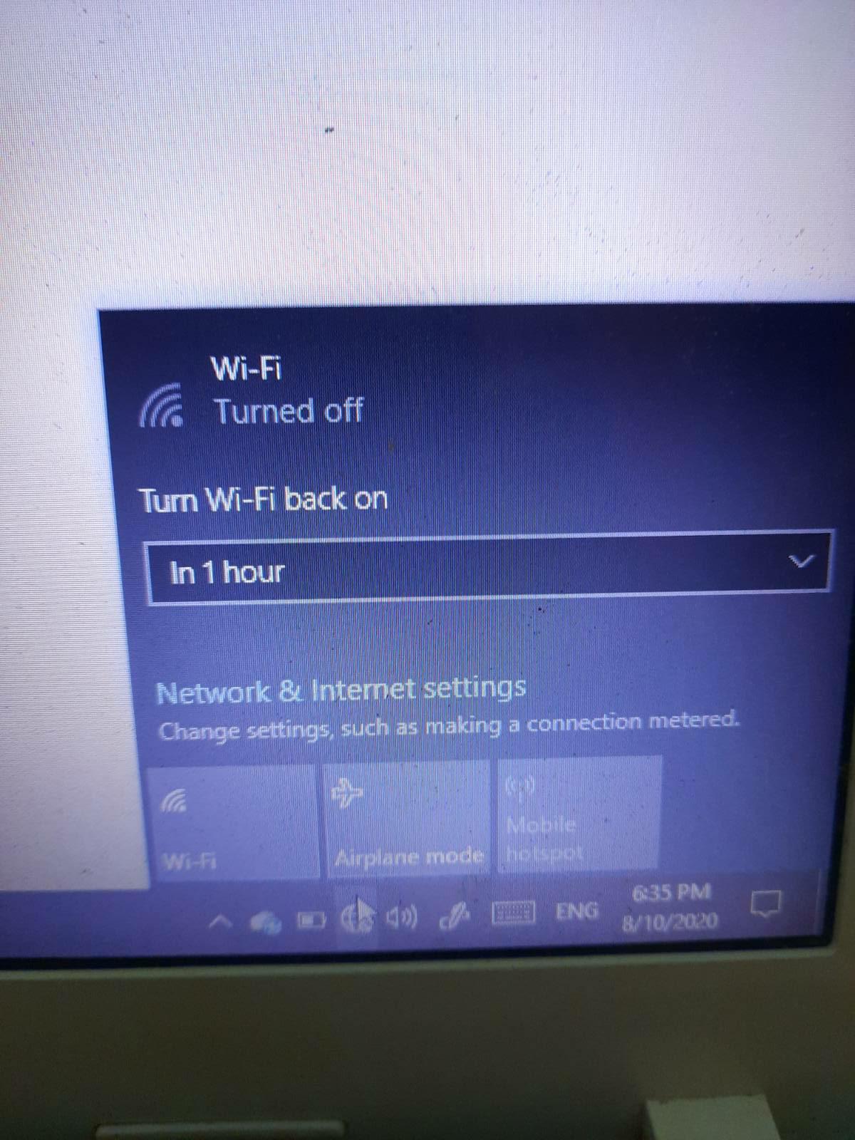 wifi turning on and off windows 10