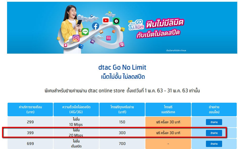 รีวิว โปรย้ายค่าย Dtac Go No Limit เน็ตไม่อั้น ไม่ลดสปีด 20/20 Mbps - Pantip