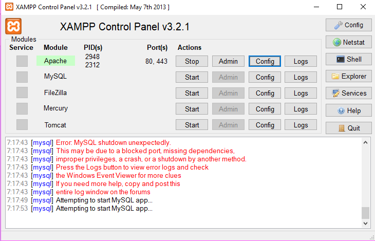 Start Mysql ใน Xampp ได้แค่ครั้งเดียวหลังจากติดตั้ง (ครั้งต่อไป Start  ไม่ได้) - Pantip