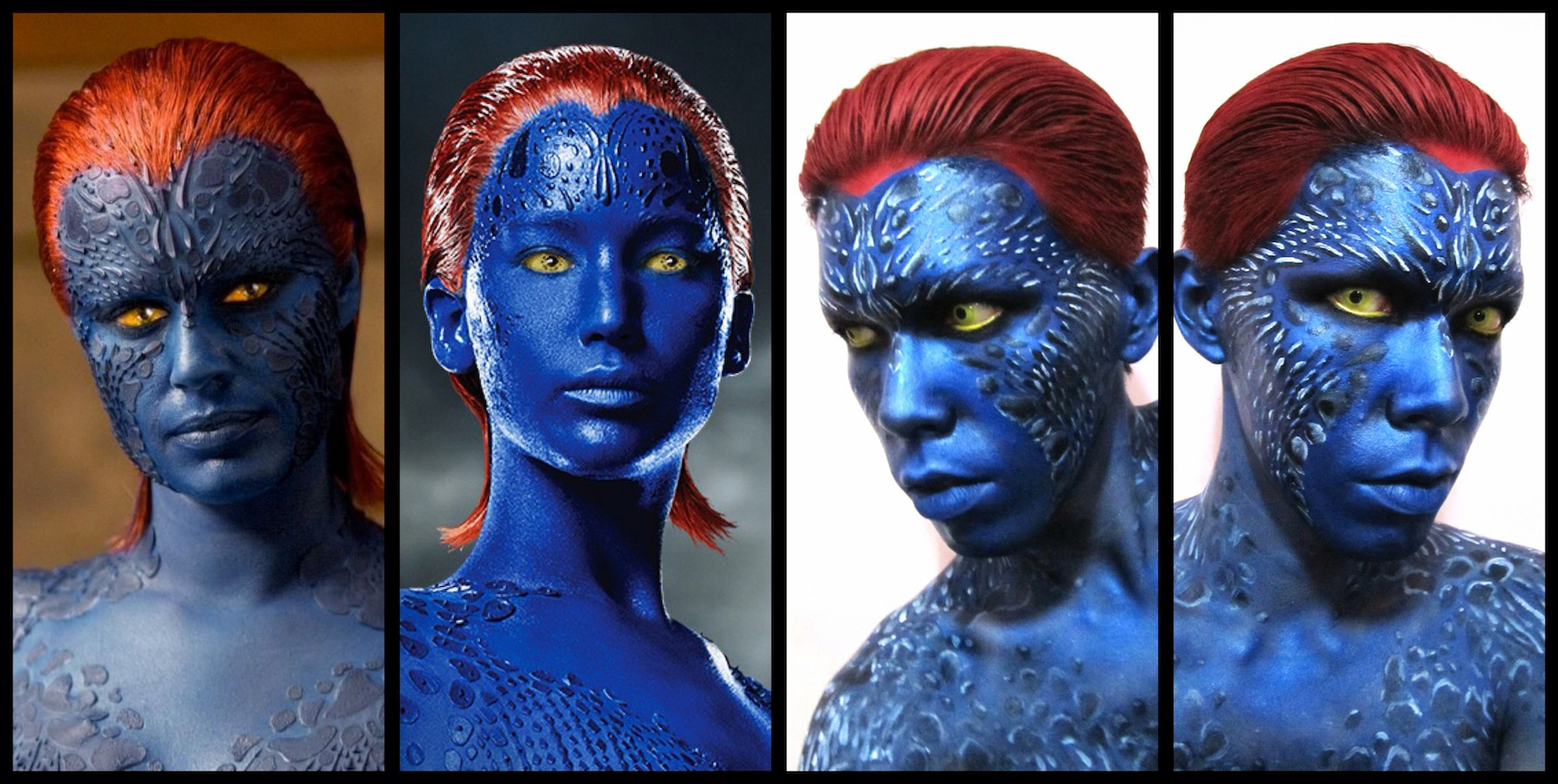 Noble focus mystique. Mystique Makeup x-men 2000. X man перевоплощение. Mystique Eco. Mystique Transformation.