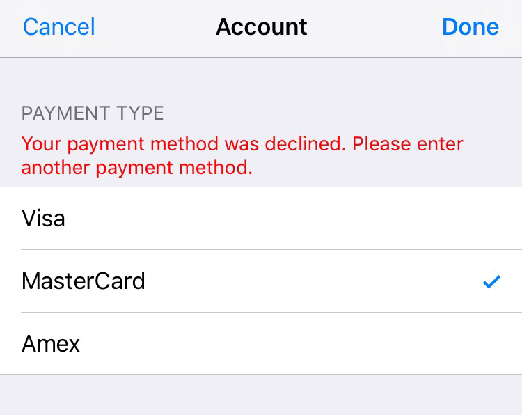 Your payment method was declined что делать apple