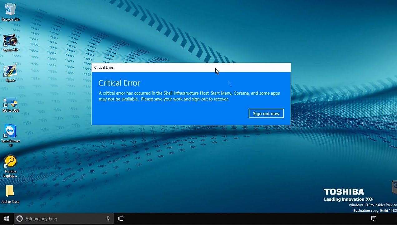 window 10 start menu error