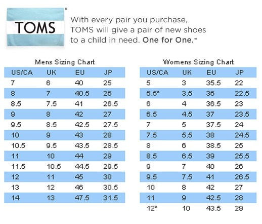 Toms Size Chart