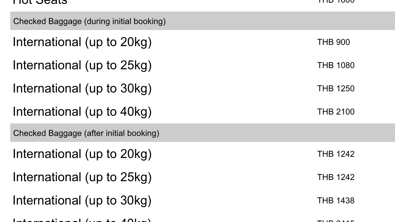 thai airasia checked baggage fee