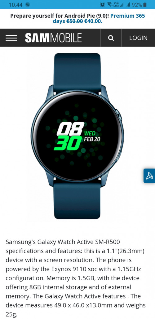 Samsung Galaxy Watch Active หน้าจอ 1.1 