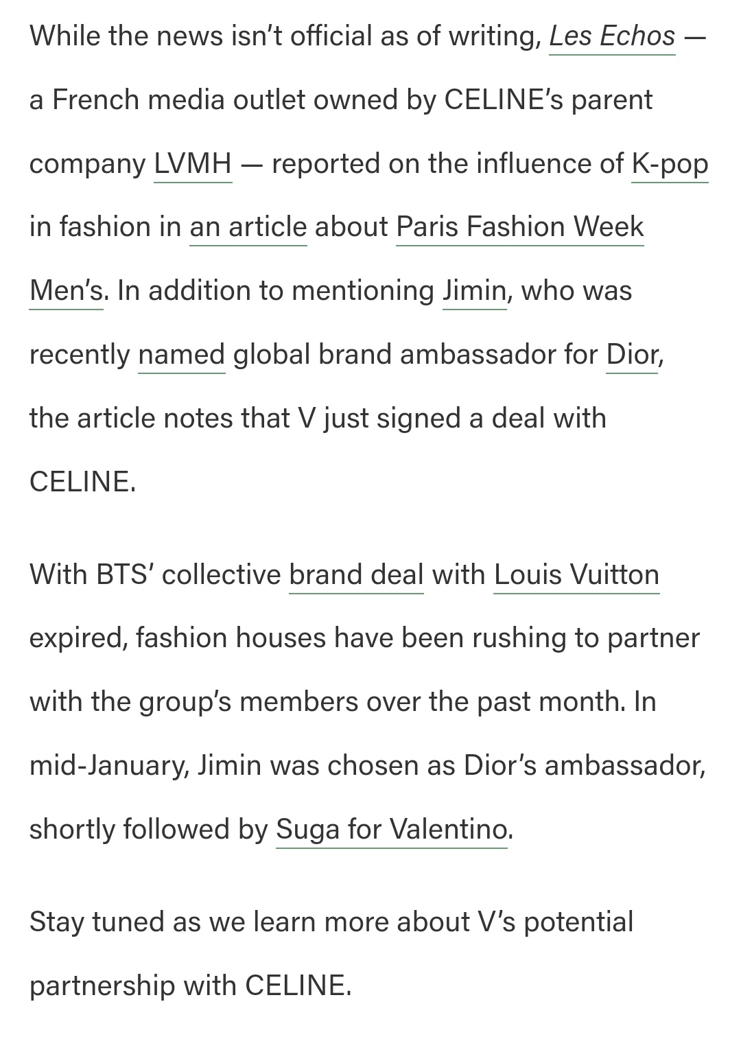 V BTS Sempat Diragukan Statusnya Sebagai Ambassador, CELINE Berikan  Pernyataan Ini! - Kpop Chart