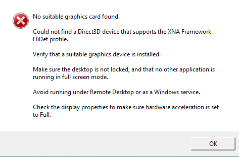 mount your friends no suitable graphics card found