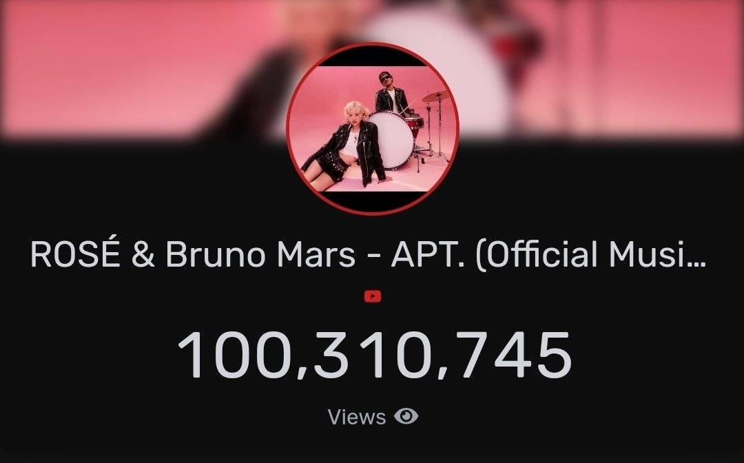 ROSÉ & BRUNO MARS 'APT.' M/V HITS 100 MILLION VIEWS ON YOUTUBE - 