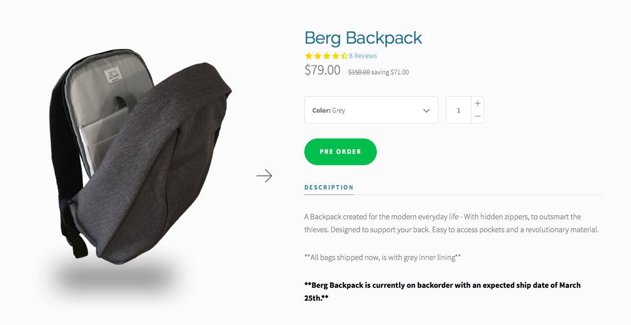 Berg anti shop theft backpack