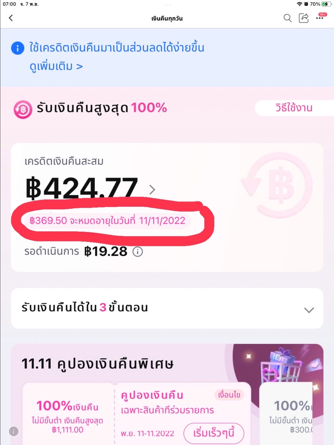 วันหมดอายุ เครดิตเงินคืน Lazada - Pantip